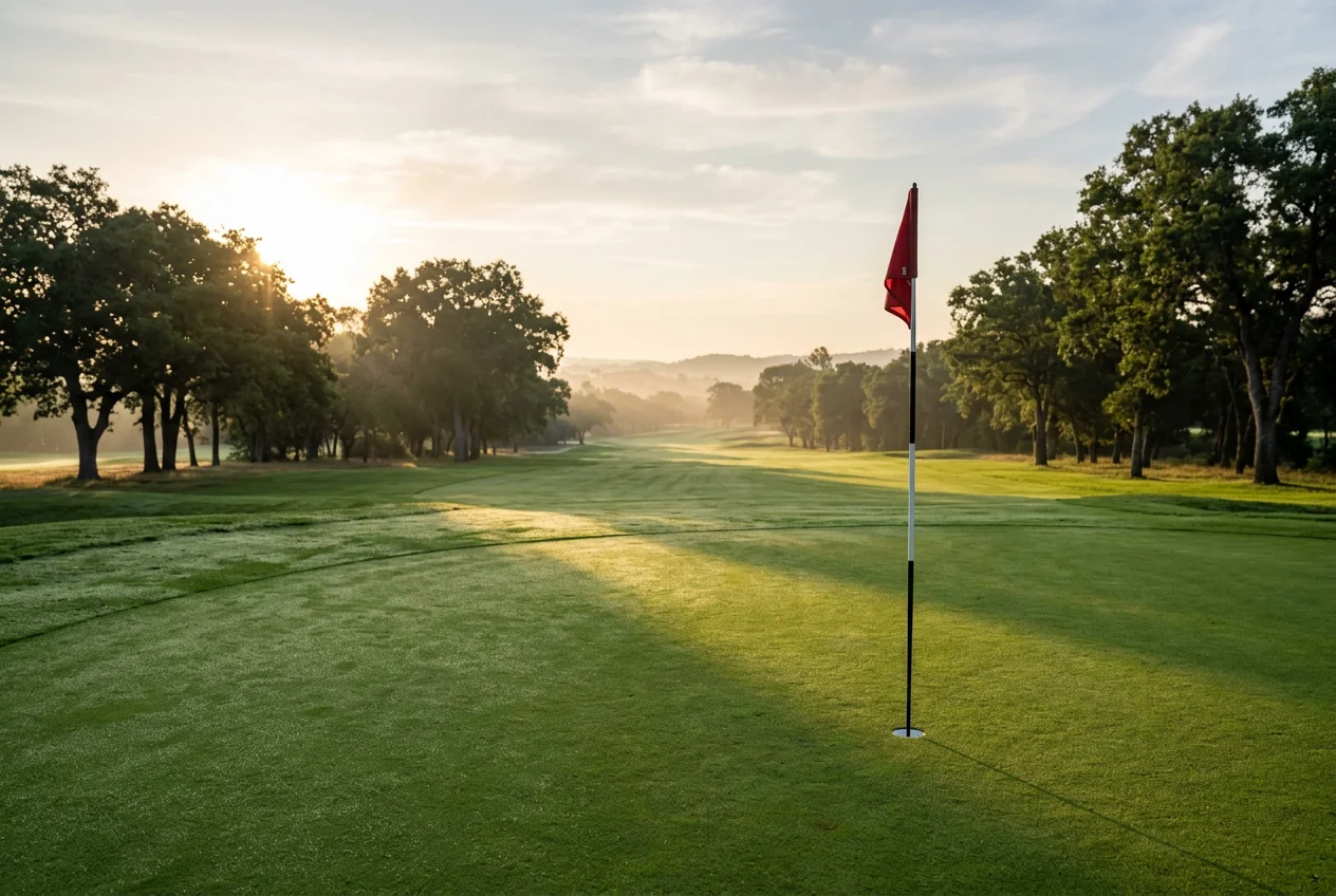 Campo de golf profesional con banderas y green preparado para torneo del PGA Tour