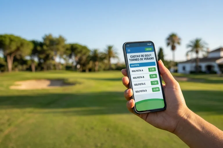 Pantalla de un operador de apuestas deportivas mostrando cuotas de golf del PGA Tour en un dispositivo móvil