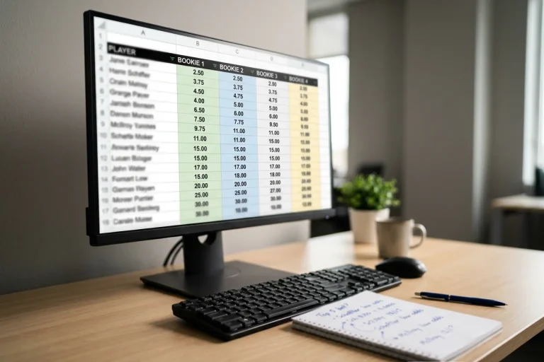 Pantalla de ordenador mostrando una tabla comparativa de cuotas de apuestas de golf de distintos operadores